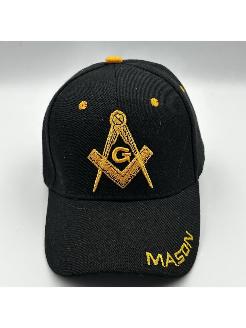 Freemason Square Compass G Logo Black Adjustable BK Cap With Yellow Stitching